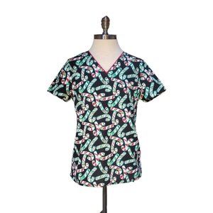 Size XS Womens V Life Scrub Top Christmas Holiday Candy Canes